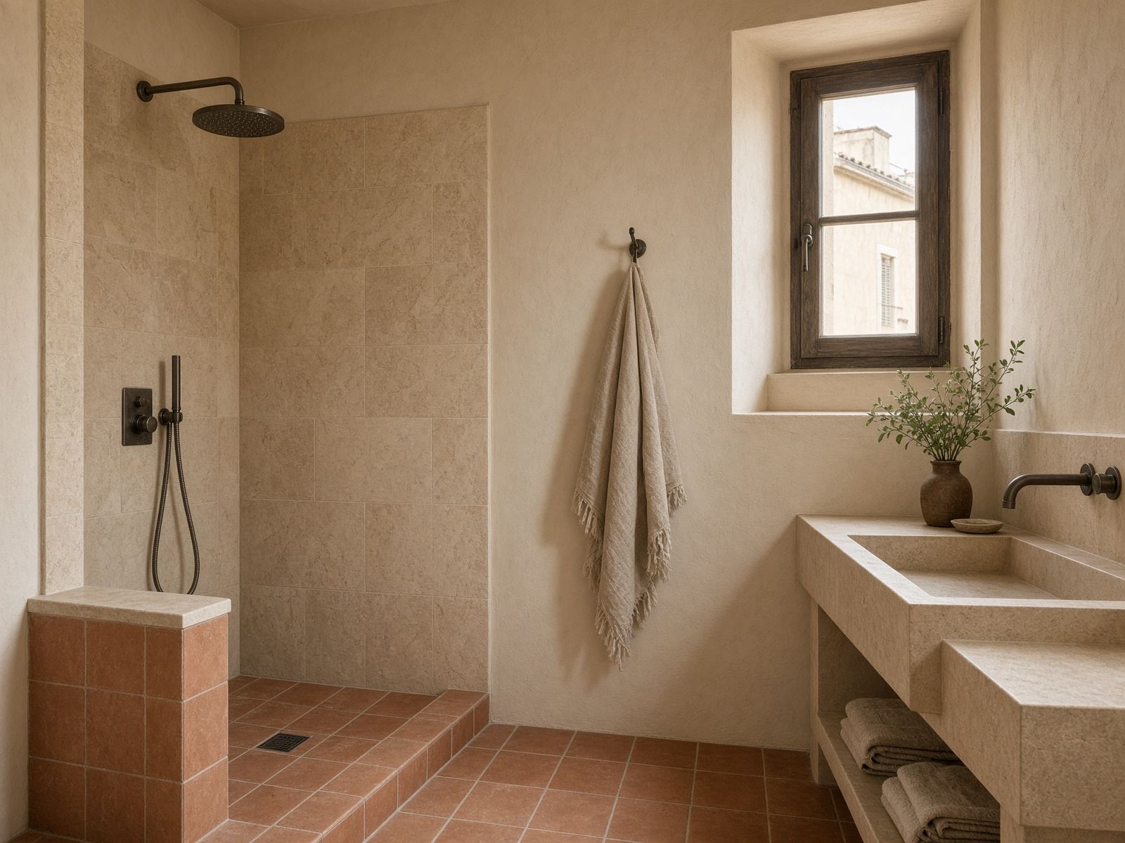 Douche à l’italienne en terre cuite, rénovation à Marseille