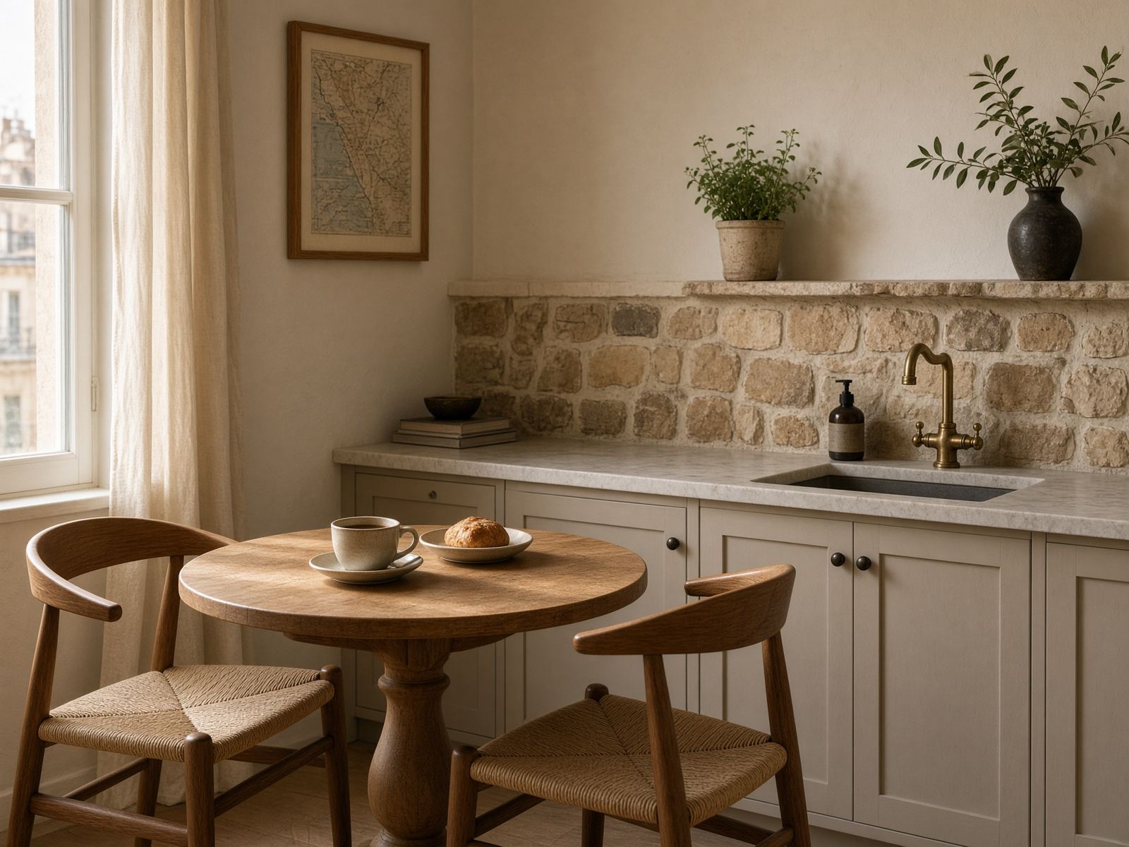 Coin repas d’une cuisine rénovée à Marseille