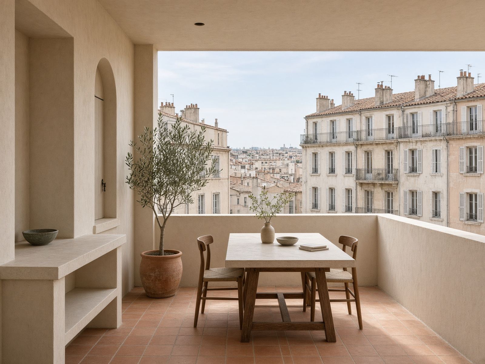 Séjour-cuisine rénové avec vue mer, Marseille
